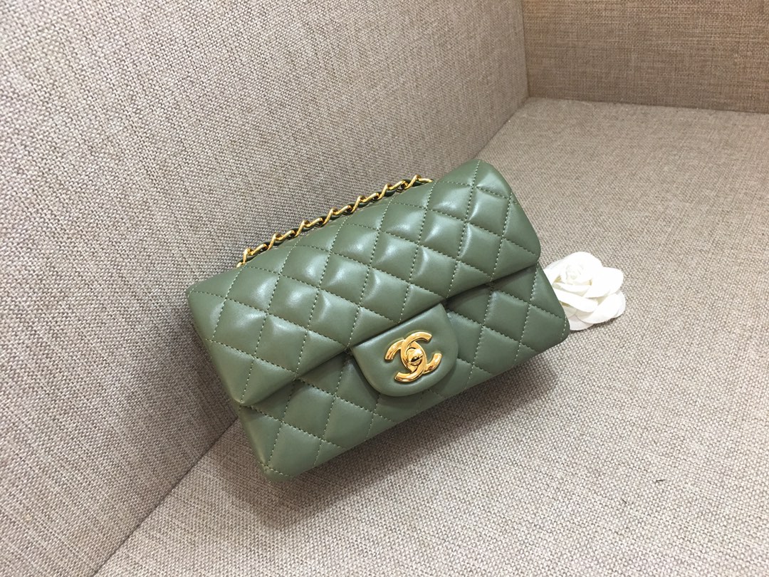 Small Classic Flap Lambskin Bag A01116 Dark Green/Gold